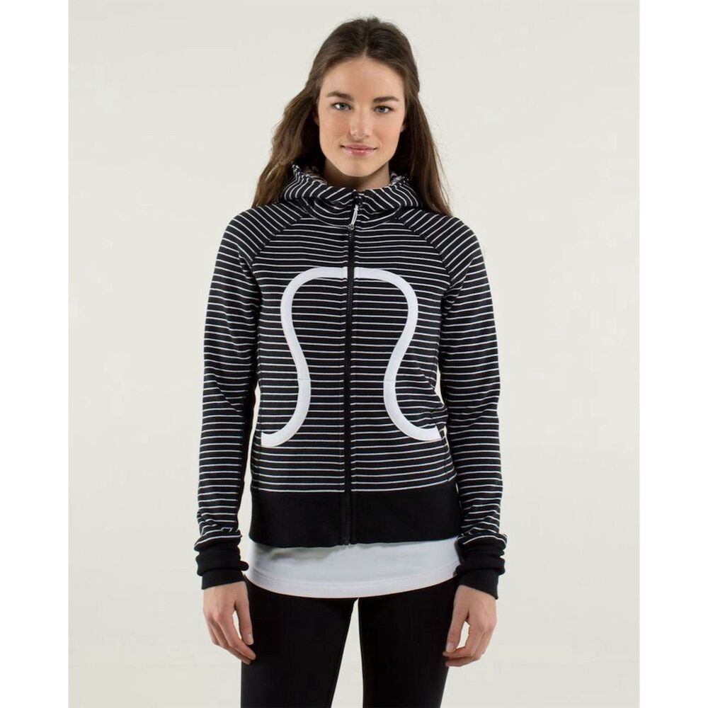 Lululemon Women's Scuba Hoodie Black White Stripe
Brisk Bloom Size 12 Full Zip - Picture 2 of 10